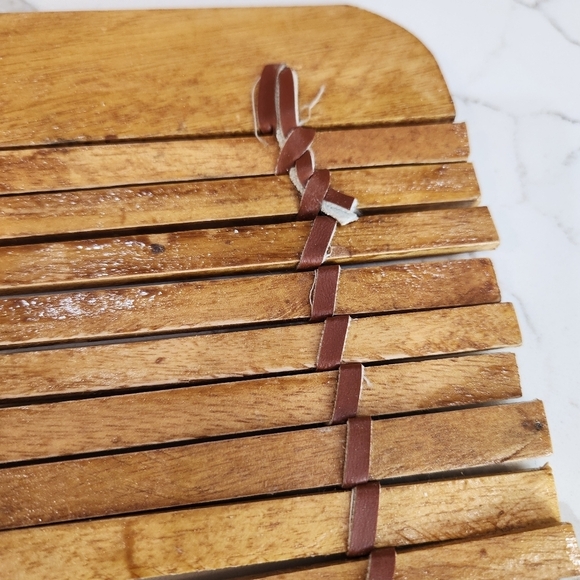 Vintage Woven Wood Placements Tied With Leather a Set of 2 - Picture 11 of 13